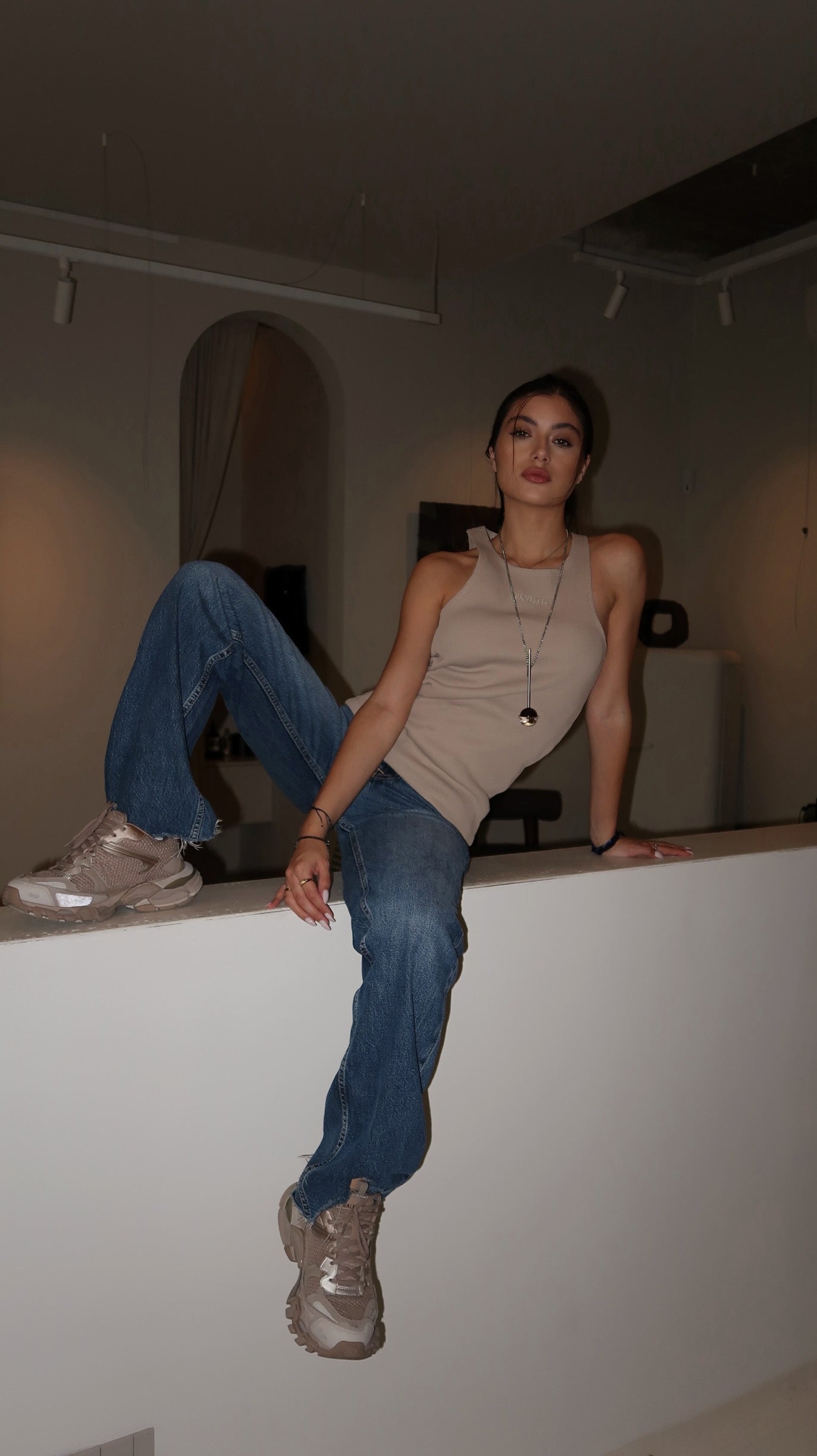 Ribbed Tank Top - beige