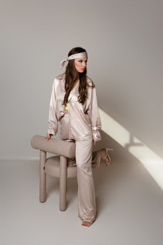 Beige and neon koi fish Nikyoto Monogram All season pyjama set
